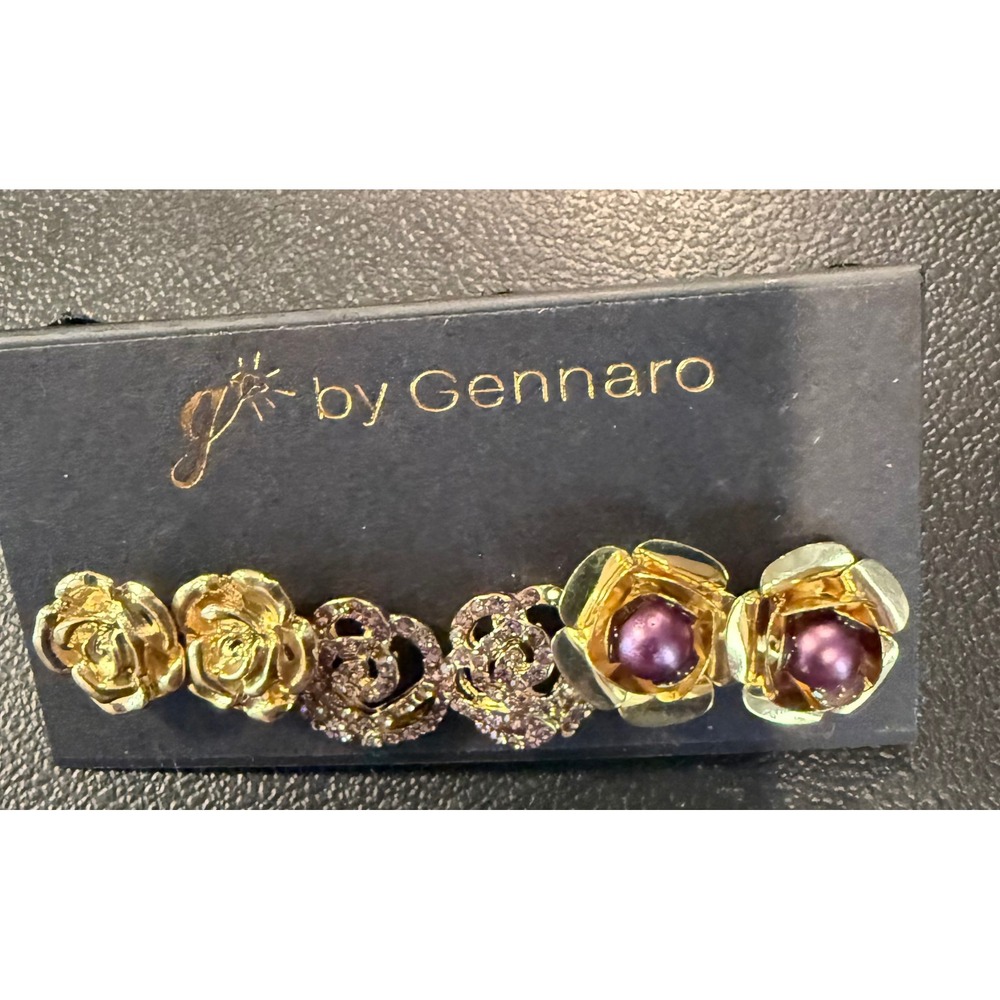 Womens Stud Earring Set Gold Purple Floral Faux Pearl 3 Pairs‎ Boho Chic NEW